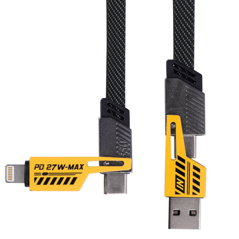 Akyga AK-USB-57 4-in-1 pintas kabelis USB-A/USB-C – USB-C/Lightning, USB 2.0, 65 W, 1 m, pilkas