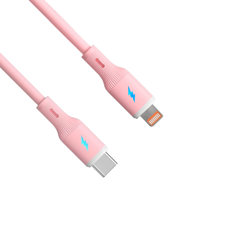 Akyga AK-USB-71 USB-C į Lightning silikoninis kabelis, USB 2.0, 30 W, 1 m, rožinis