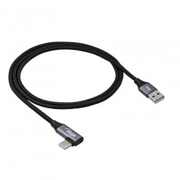 Akyga AK-USB-74 USB-A į kampuotą USB-C pintas kabelis, USB 2.0, 60 W, 1 m, juodas