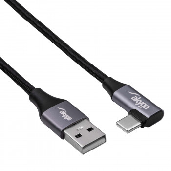 Akyga AK-USB-74 USB-A į kampuotą USB-C pintas kabelis, USB 2.0, 60 W, 1 m, juodas