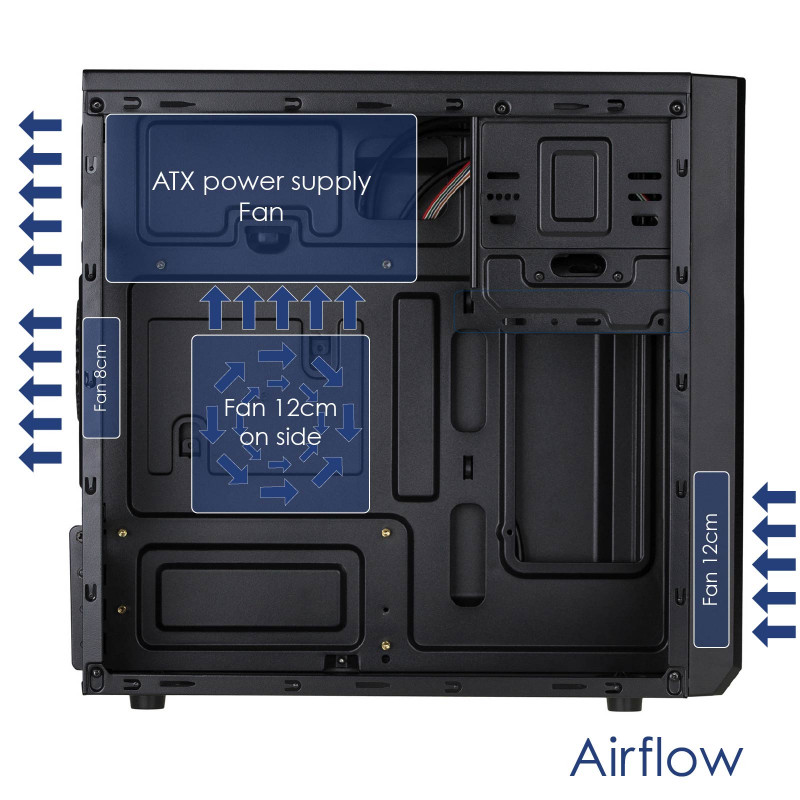 Akyga AK17BK Micro ATX bokšto tipo korpusas, 2x USB 3.0, be maitinimo bloko, juodas