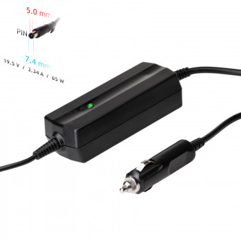 Akyga AK-ND-33 automobilinis nešiojamojo kompiuterio įkroviklis 19,5 V / 3,34 A, 65 W, 7,4 x 5,0 mm + kaištis, skirtas Dell