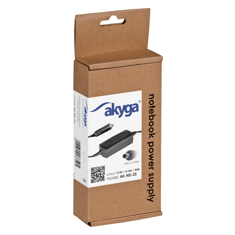 Akyga AK-ND-35 automobilinis nešiojamojo kompiuterio įkroviklis 19 V / 4,74 A, 90 W, 4,8 x 1,7 mm, skirtas HP