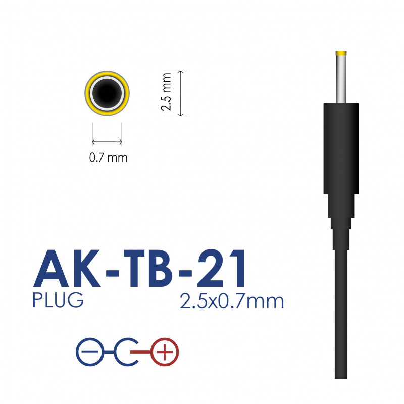 Akyga AK-TB-21 universalus maitinimo adapteris 5 V / 2 A 10 W, DC 2,5 x 0,7 mm, 1,5 m, juodas