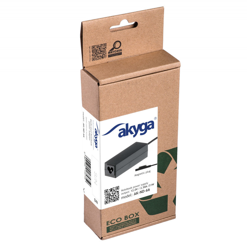 Akyga AK-ND-66 nešiojamojo kompiuterio įkroviklis 12 V / 2,58 A, 31 W, Surface Connect, 1,2 m, skirtas Microsoft Surface Pro 3 / Pro 4