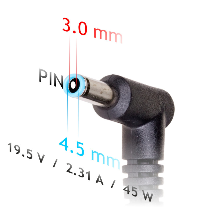 Akyga AK-ND-69 nešiojamojo kompiuterio įkroviklis 19,5 V / 2,31 A, 45 W, 4,5 x 3,0 mm + kaištis, 1,2 m, skirtas HP