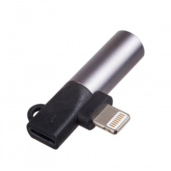 Akyga AK-AD-63 adapteris Lightning (m) į Lightning (f) + 3,5 mm lizdas (f), juodas
