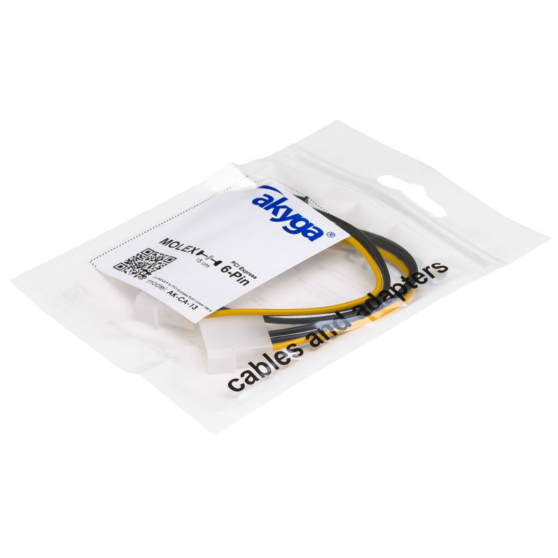 Akyga AK-CA-13 maitinimo adapterio kabelis 2x Molex (M) į PCIe 6-pin (F), 15 cm