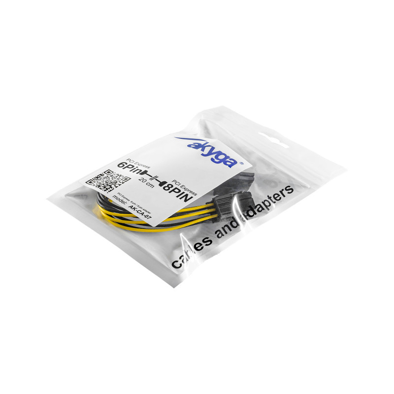 Akyga AK-CA-07 PCIe 6 kontaktų (M) į PCIe 8 kontaktų (6+2) (F) maitinimo adapterio kabelis, 20 cm