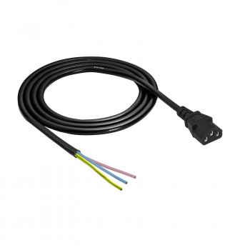 Akyga AK-OT-02A maitinimo kabelis IEC C13 – atviras galas, CCA 3 x 0,5 mm², 1,5 m, juodas