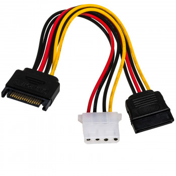 Akyga AK-CA-32 maitinimo šakotuvas SATA (kištukas) – SATA (lizdas) + Molex (lizdas), 2x 15 cm