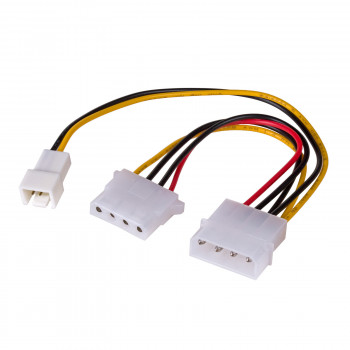 Akyga AK-CA-35 ventiliatoriaus maitinimo šakotuvas Molex (lizdas) – Molex (kištukas) + 3 kontaktų 12 V (kištukas), 2x 15 cm