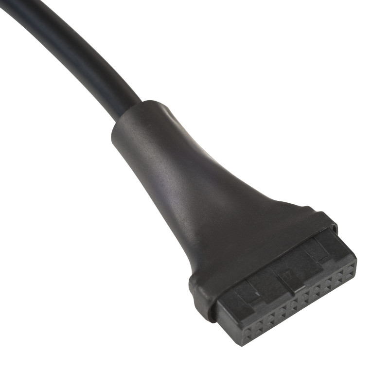 Akyga AK-CA-75 vidinis USB 2.0 9 kontaktų (M) į USB 3.0 19 kontaktų (F) pagrindinės plokštės adapterio kabelis, 20 cm, juodas