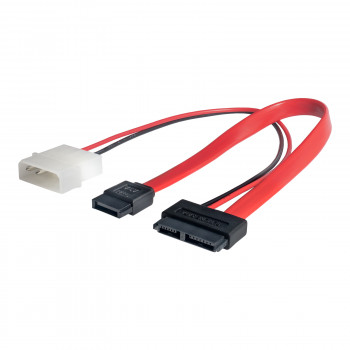 Akyga AK-CA-45 Slimline SATA adapterio kabelis, Slim SATA (lizdas) – SATA duomenų (lizdas) + Molex (kištukas), 2x 20 cm