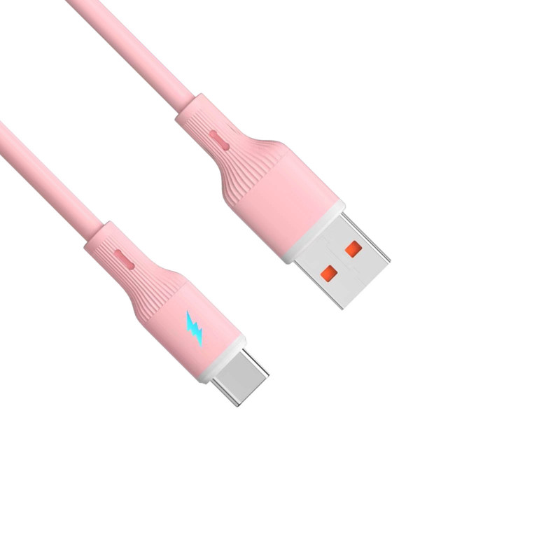 Akyga AK-USB-61 USB kabelis USB-A (m) / USB-C (m), USB 2.0, 18W, 1 m, rožinis, silikoninis