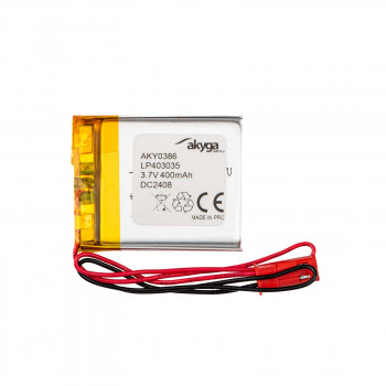 Akyga AKY0386 LP403035 Li-Po akumuliatorius 3,7 V 400 mAh su PCM, JST 2,54 mm 2 kontaktų jungtis, 150 mm laidai