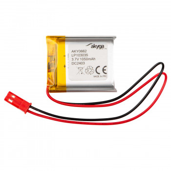 Akyga AKY0662 LP103035 Li-Po akumuliatorius 3,7 V 1050 mAh su PCM, JST 2,54 mm 2 kontaktų jungtimi, 150 mm laidais