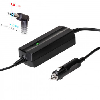 Akyga AK-ND-40 automobilinis nešiojamojo kompiuterio įkroviklis 19,5 V / 3,33 A, 65 W, 4,5 x 3,0 mm + kaištis, skirtas HP