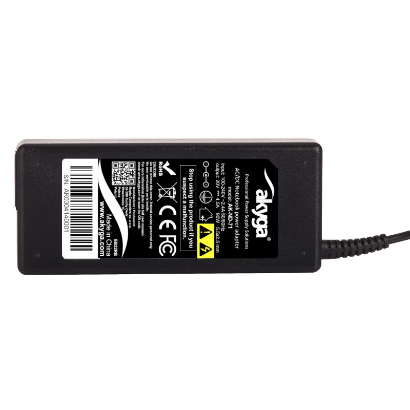 Akyga AK-ND-71 nešiojamojo kompiuterio įkroviklis 20 V / 4,5 A, 90 W, 5,5 x 2,5 mm, 1,2 m, skirtas Lenovo