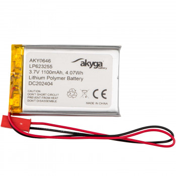Akyga AKY0646 LP623255 Li-Po akumuliatorius 3,7 V 1100 mAh su PCM, JST 2,54 mm 2 kontaktų jungtimi, 150 mm laidais