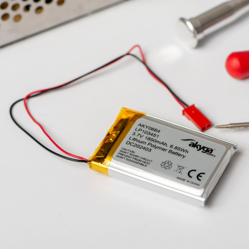 Akyga AKY0383 LP443450 Li-Po akumuliatorius 3,7 V 750 mAh su PCM, JST 2,54 mm 2 kontaktų jungtimi, 150 mm laidais