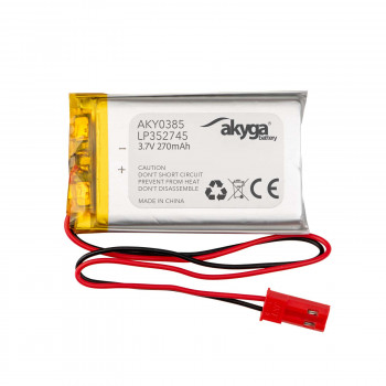 Akyga AKY0385 LP352745 Li-Po akumuliatorius 3,7 V 270 mAh su PCM, JST 2,54 mm 2 kontaktų jungtimi, 150 mm laidais