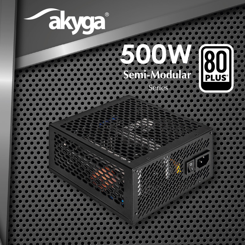 Akyga AK-FL-500 pasyvaus aušinimo ATX maitinimo blokas 500 W, visiškai modulinis, 80 PLUS, APFC