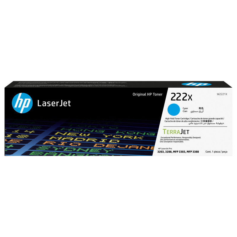 HP 222X W2221X originali LaserJet tonerio kasetė, didelio našumo, žydros spalvos, iki 2 500 psl.