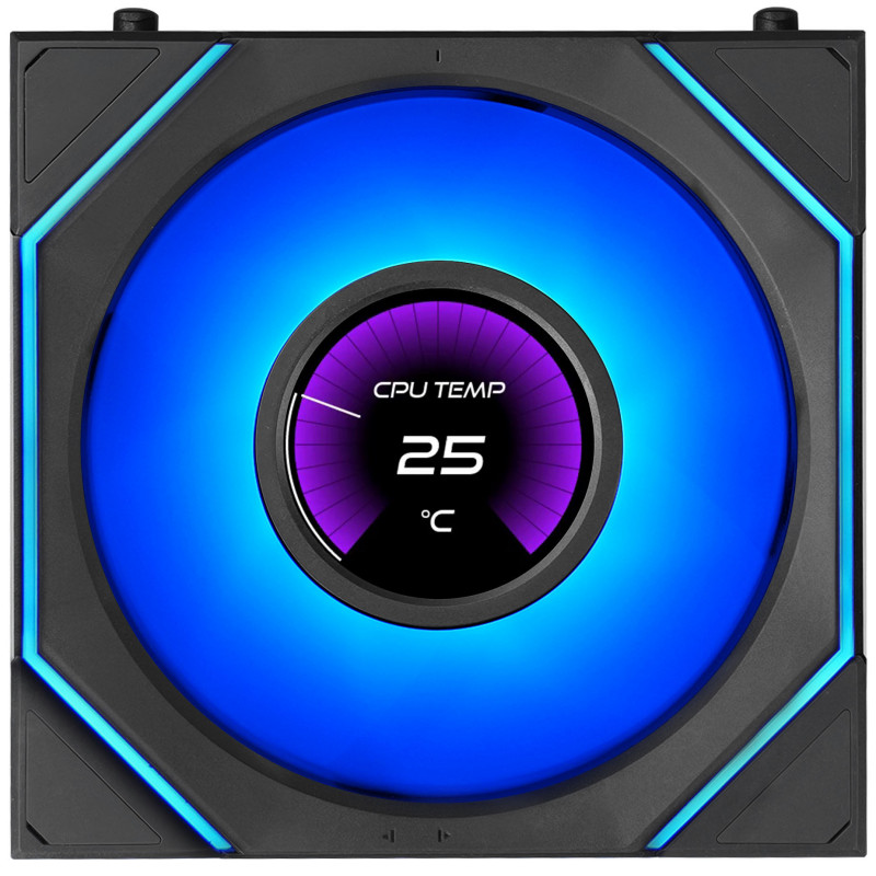 Lian Li UNI FAN SL-INF LCD FLEX Wireless kompiuterio korpuso aušintuvai (3 vnt.) su valdikliu, ARGB ir LCD, Reverse Blade, 120 mm, juodos spalvos