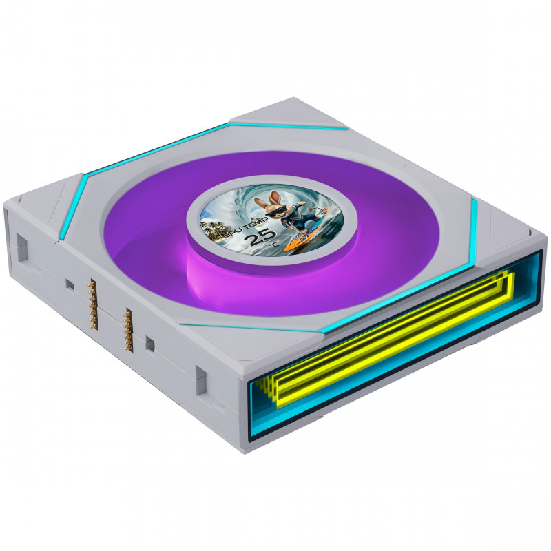 Lian Li UNI FAN SL-INF LCD FLEX Wireless kompiuterio korpuso aušintuvai (3 vnt.) su valdikliu, ARGB ir LCD, Reverse Blade, 120 mm, baltos spalvos