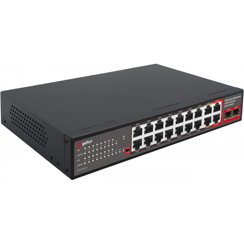 Getfort GF-120G-16P-240 PoE tinklo komutatorius, 16 x 10/100 PoE + 2 x GE + 2 x SFP, 240 W