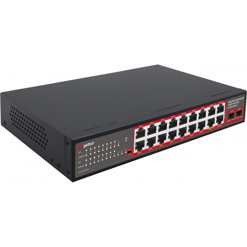 Getfort GF-220G-16P-240 PoE tinklo komutatorius, 16 x GE PoE + 2 x GE + 2 x SFP, 240 W