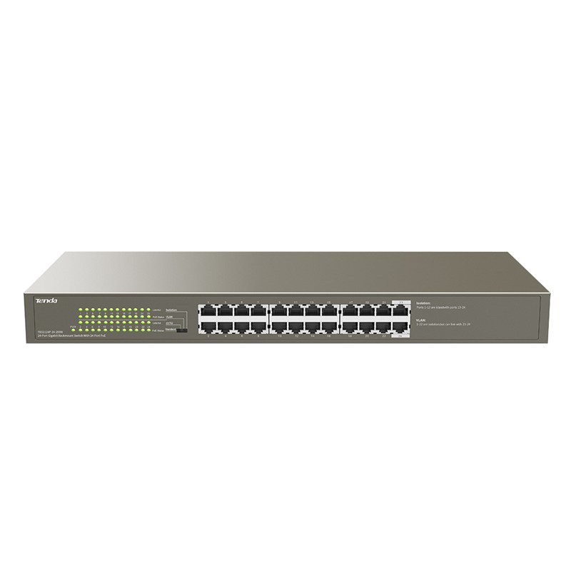 Tenda TEG1124P-24-250W PoE tinklo komutatorius, 24 gigabitiniai prievadai, 250 W