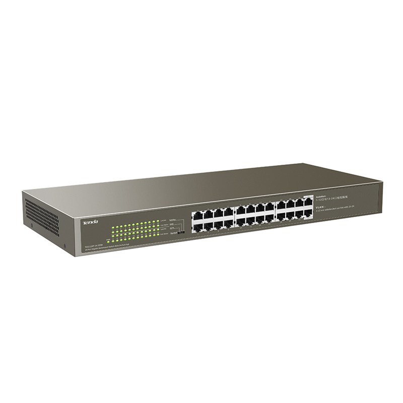 Tenda TEG1124P-24-250W PoE tinklo komutatorius, 24 gigabitiniai prievadai, 250 W