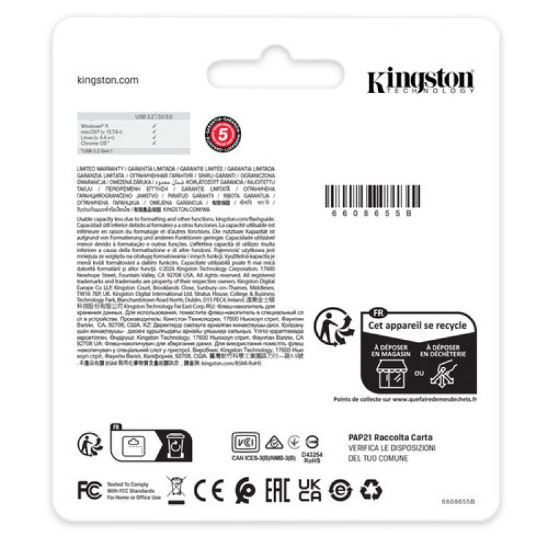 Kingston DataTraveler Kyson DTKNG2/128GB USB raktas, 128 GB, USB 3.2 Gen 1, metalinis
