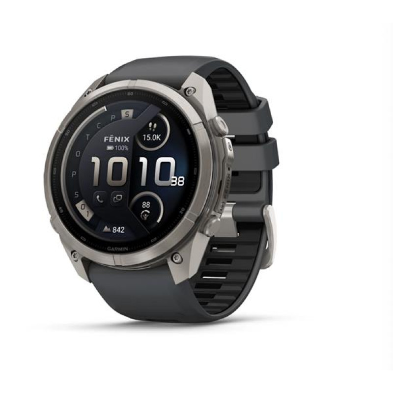 Garmin Fenix 9 Pro inReach išmanusis laikrodis, 51 mm, titaninis korpusas, grafito ir juodos spalvos silikoninis dirželis
