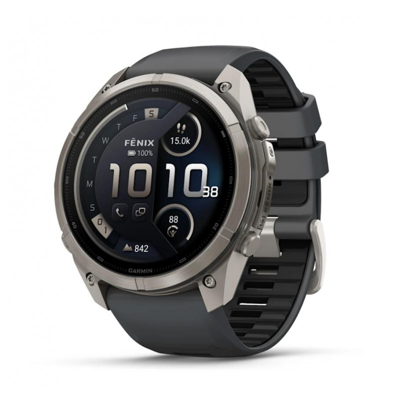 Garmin Fenix 9 Pro inReach išmanusis laikrodis, 51 mm, titaninis korpusas, grafito ir juodos spalvos silikoninis dirželis