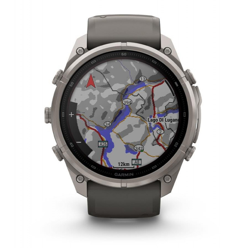 Garmin Fenix 9 Pro inReach išmanusis laikrodis, 51 mm, titaninis korpusas, grafito ir juodos spalvos silikoninis dirželis