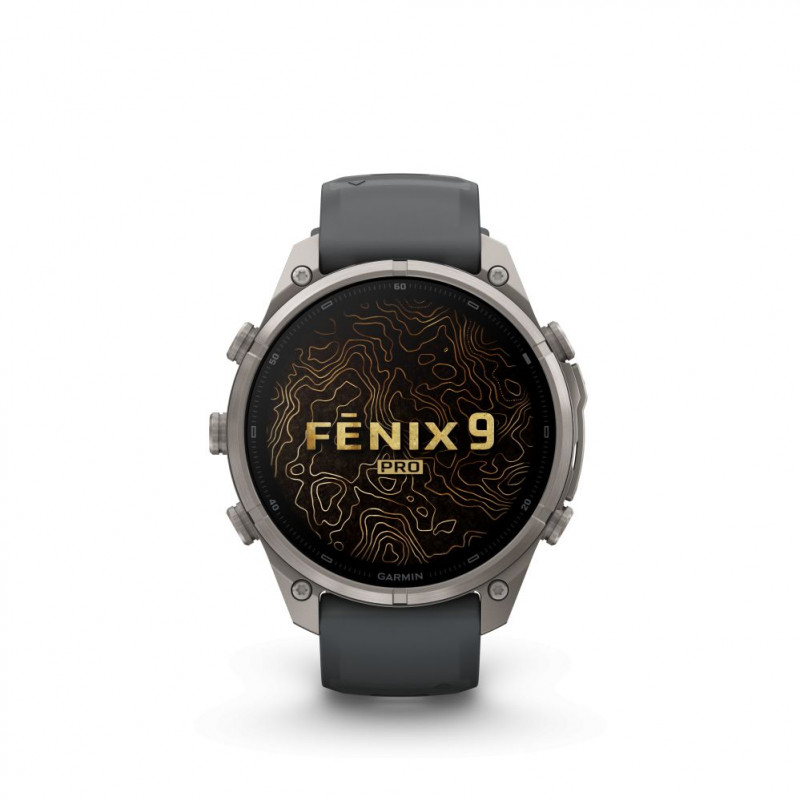 Garmin Fenix 9 Pro išmanusis laikrodis, 47 mm, titaninis korpusas, grafito ir juodos spalvos silikoninis dirželis