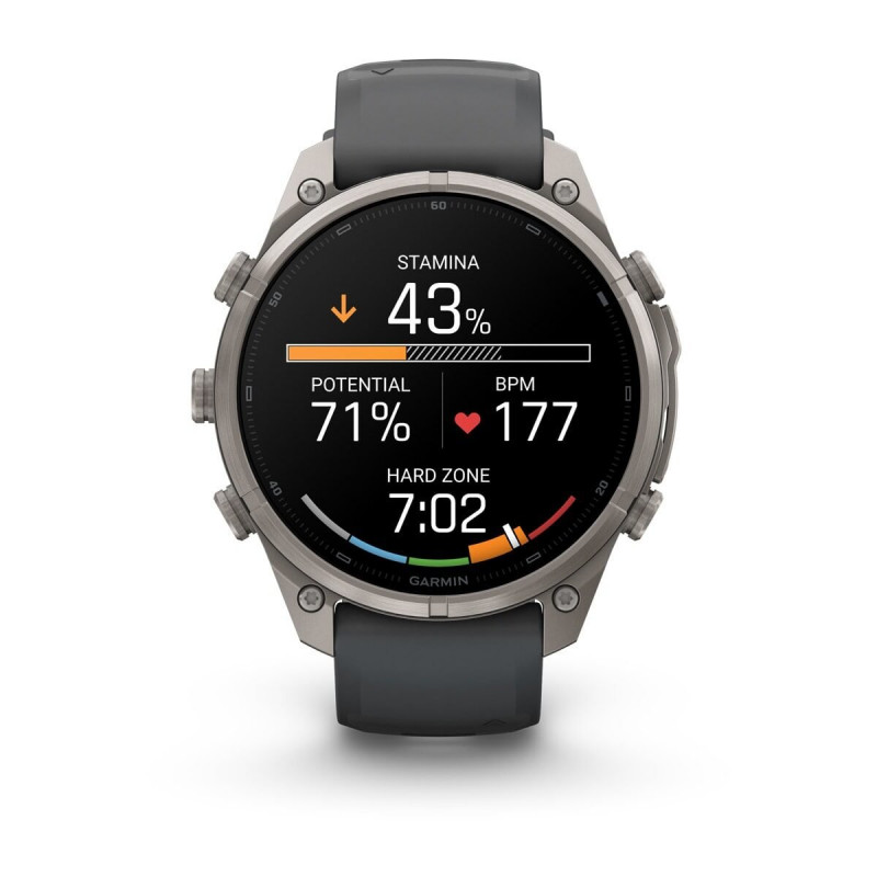 Garmin Fenix 9 Pro išmanusis laikrodis, 47 mm, titaninis korpusas, grafito ir juodos spalvos silikoninis dirželis