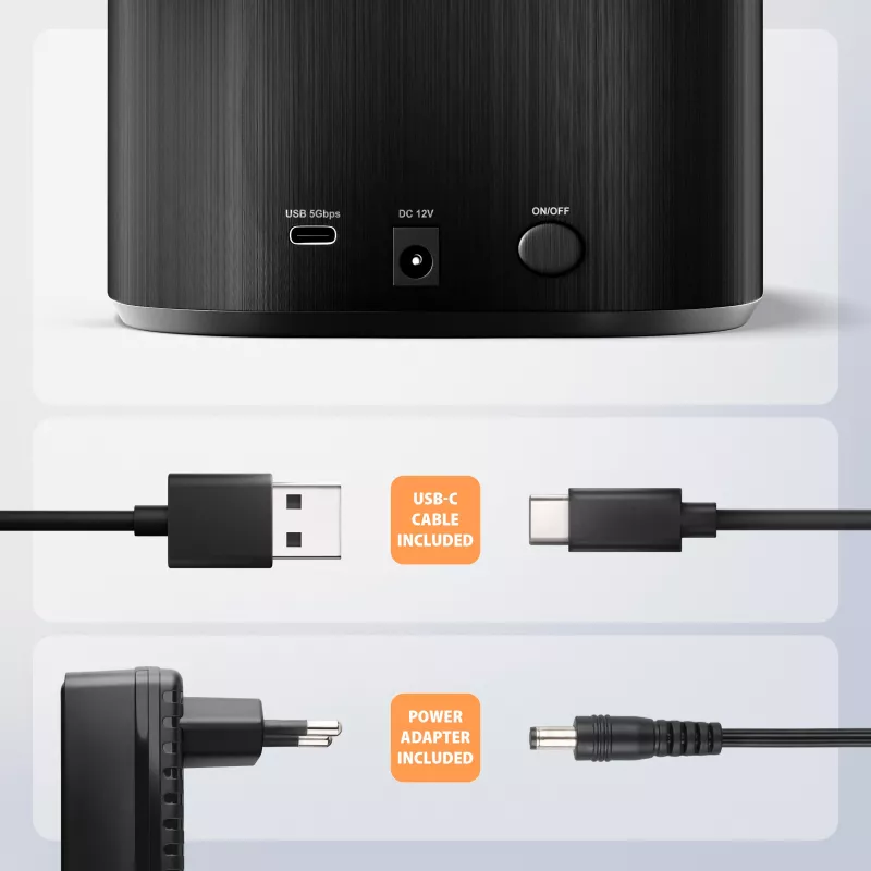 Axagon ADSA-SC dokinė stotis 2,5/3,5 colio SATA diskams, USB-C 5 Gbps, su klonavimo funkcija