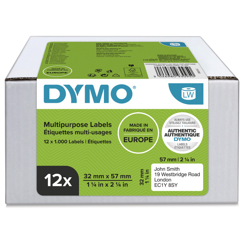 DYMO 2093095 daugiafunkcės LabelWriter etiketės, 32 x 57 mm, 12 ritinių, baltos spalvos