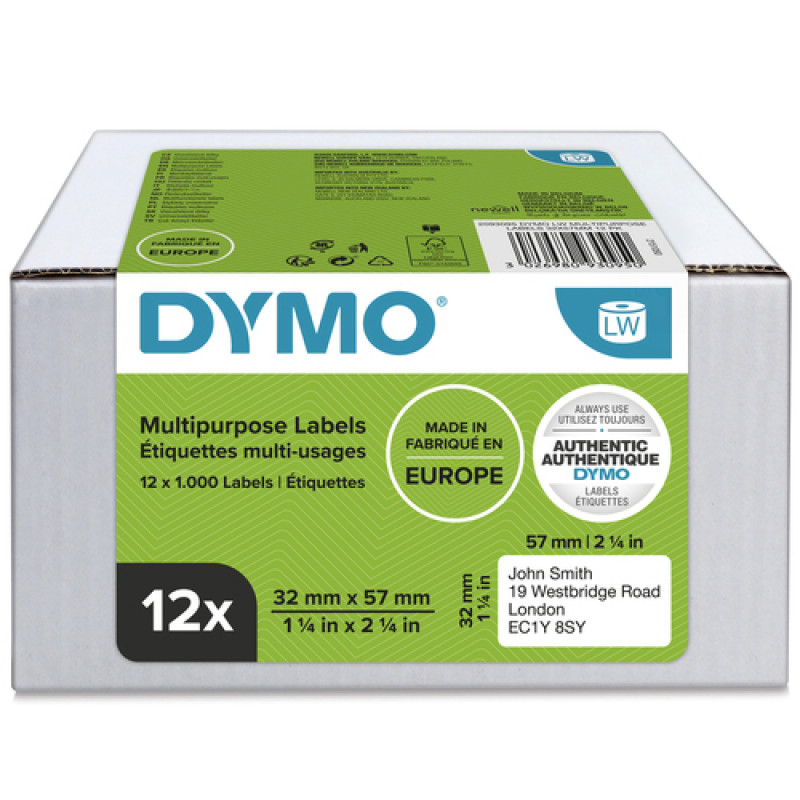 DYMO 2093095 daugiafunkcės LabelWriter etiketės, 32 x 57 mm, 12 ritinių, baltos spalvos