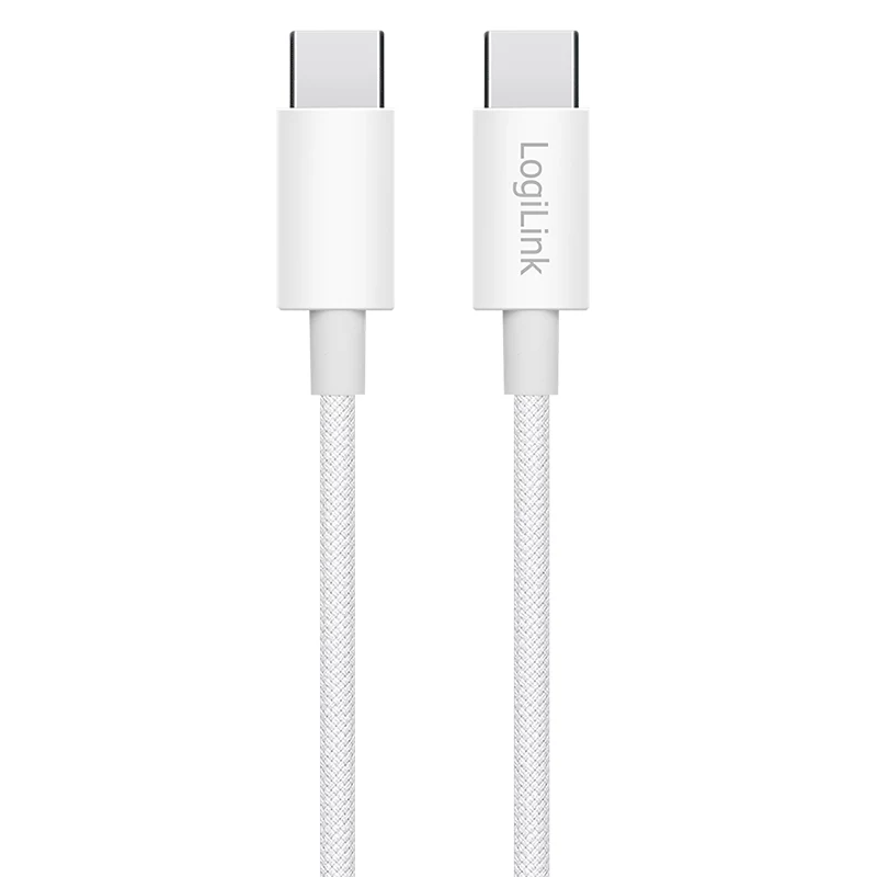 LogiLink CU0339 USB 2.0 Type-C kabelis, C/M į C/M, 480 Mbps, 60 W, nailoninis, baltas, 0,15 m