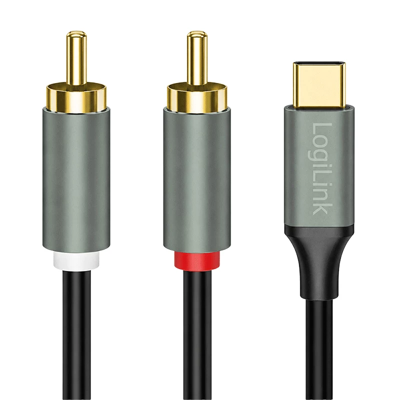 LogiLink CUA0142 USB 2.0 Type-C į 2x RCA kabelis, stereo garso, aliuminio, juodas/sidabrinis, 2 m