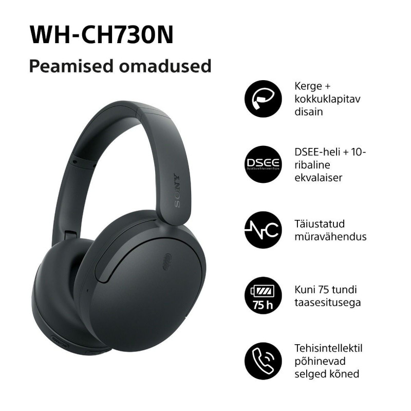Sony WH-CH730N belaidės ausinės, triukšmo slopinimas, juodos spalvos