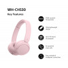 Sony WH-CH530 Bluetooth ausinės su mikrofonu, uždedamos ant ausų, triukšmo mažinimas, rožinės