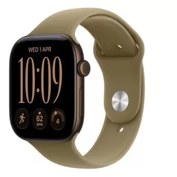 Apple Watch Series 12 GPS išmanusis laikrodis, 46 mm, tamsiai bronzinis aliuminio korpusas, alyvuogių spalvos sportinė apyrankė M/L