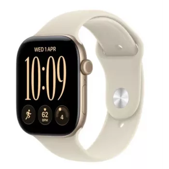 Apple Watch Series 12 GPS + Cellular išmanusis laikrodis, 42 mm, šviesiai auksinis aliuminio korpusas, smėlio spalvos sportinė apyrankė S/M