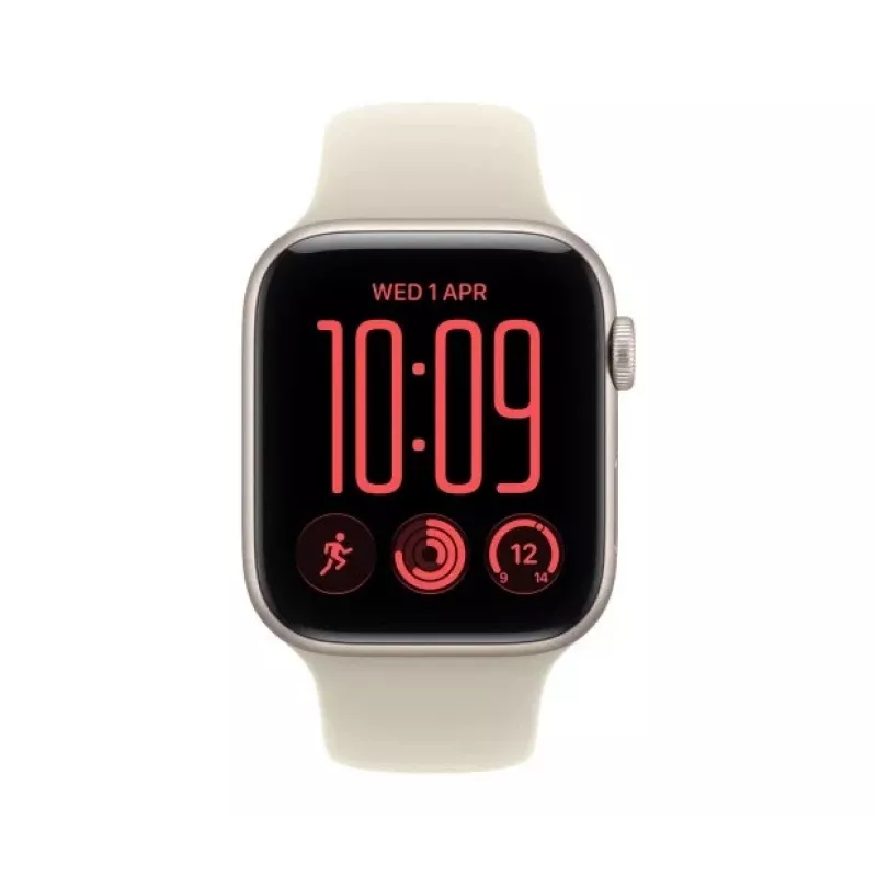 Apple Watch SE 3 išmanusis laikrodis su GPS + Cellular, 44 mm, žvaigždžių šviesos spalvos aliuminio korpusas, smėlio spalvos sportinė apyrankė S/M